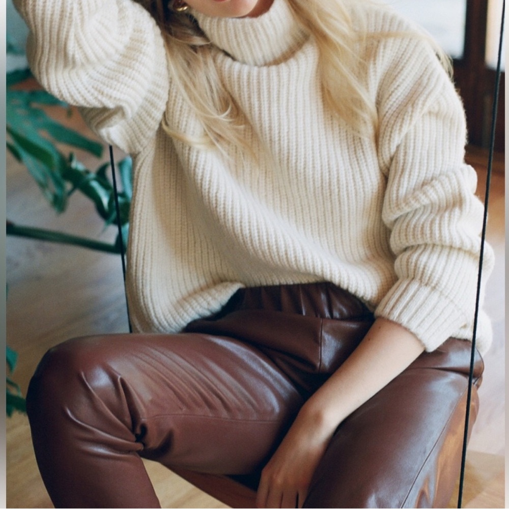 Anine Bing Cream Turtleneck Sweater